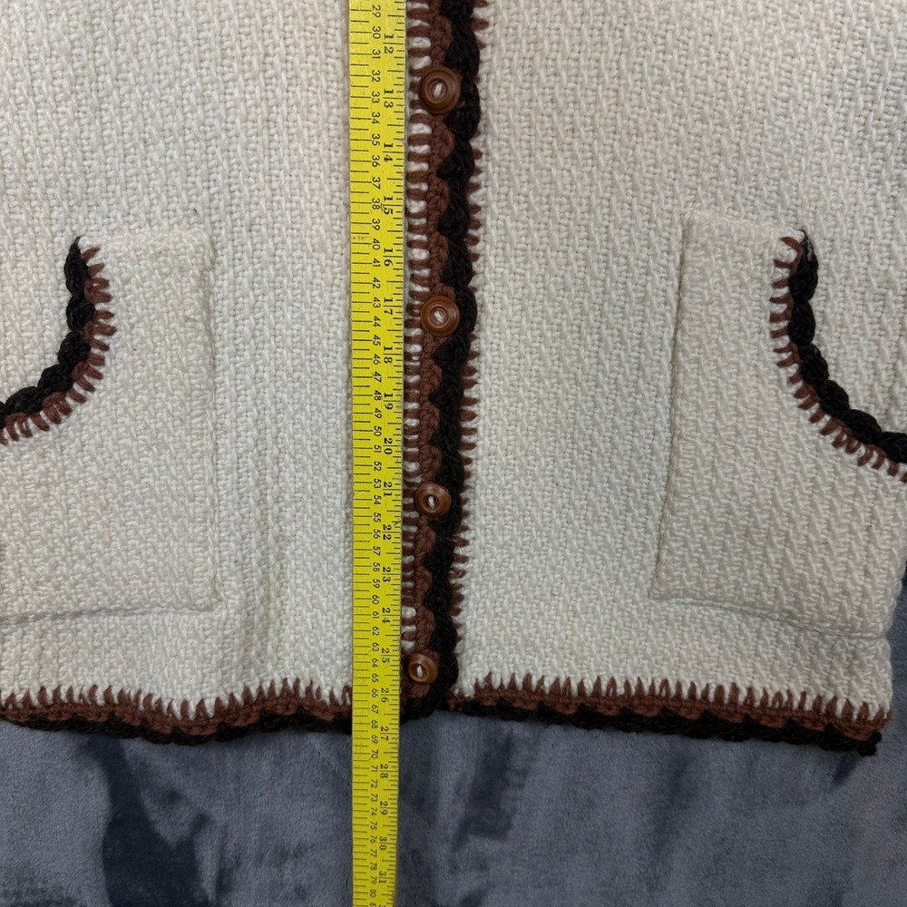 JMC Cardigan Sweater Womens XL Cream Excellent Hand Knit Virgin Wool Ecuador - Picture 3 of 7
